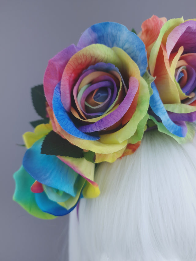 Pearls & Swine: Pride Rainbow Rose Flower Headdress & Neckpiece
