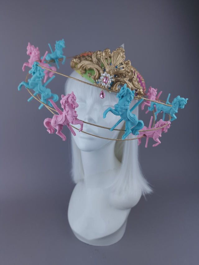 Pearls & Swine: Rainbow Circus Carousel Wired Veil Hat "Cirque Forever"