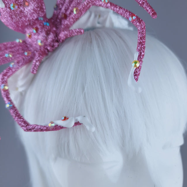 "Frostie" Pink Glitter Cherry Spider & Cream Headpiece