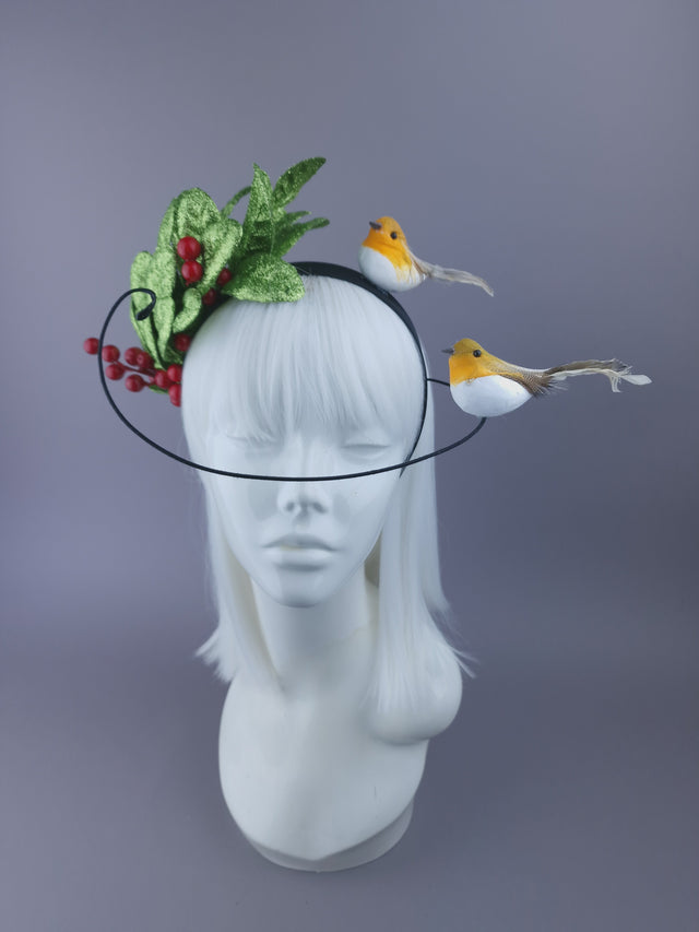 Glittered Leaves, Berries & Robins Xmas Headdress