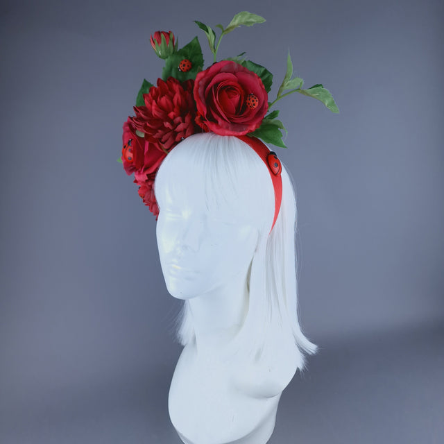 "Buggg" Red Rose & Ladybird Flower Headdress