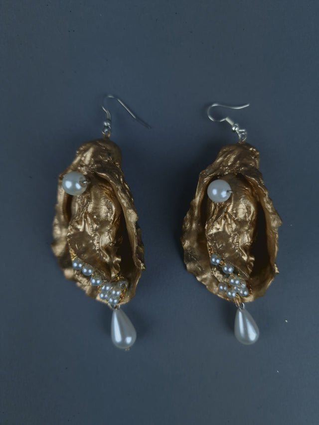 Gold & Pearl Oyster Earrings Jewellery