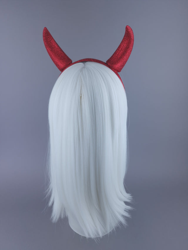 "Demonique" Large Red Glitter Devil Horn Headpiece