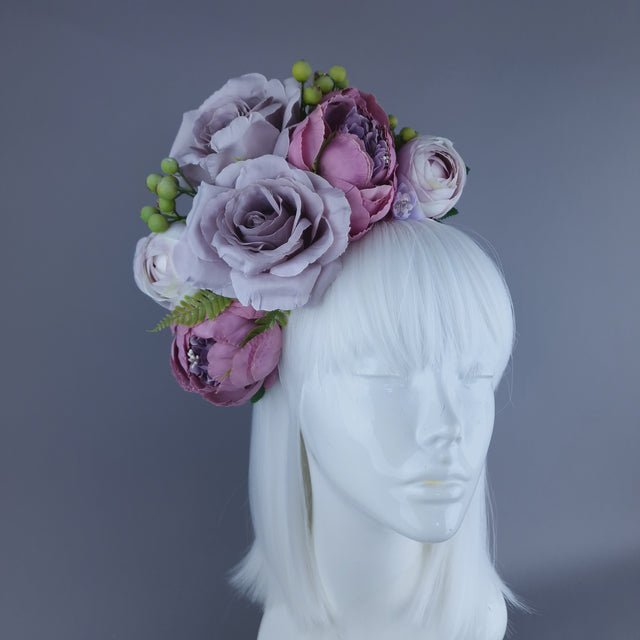 "Amethyst" Pink & Purple Rose & Peony Flower Headdress