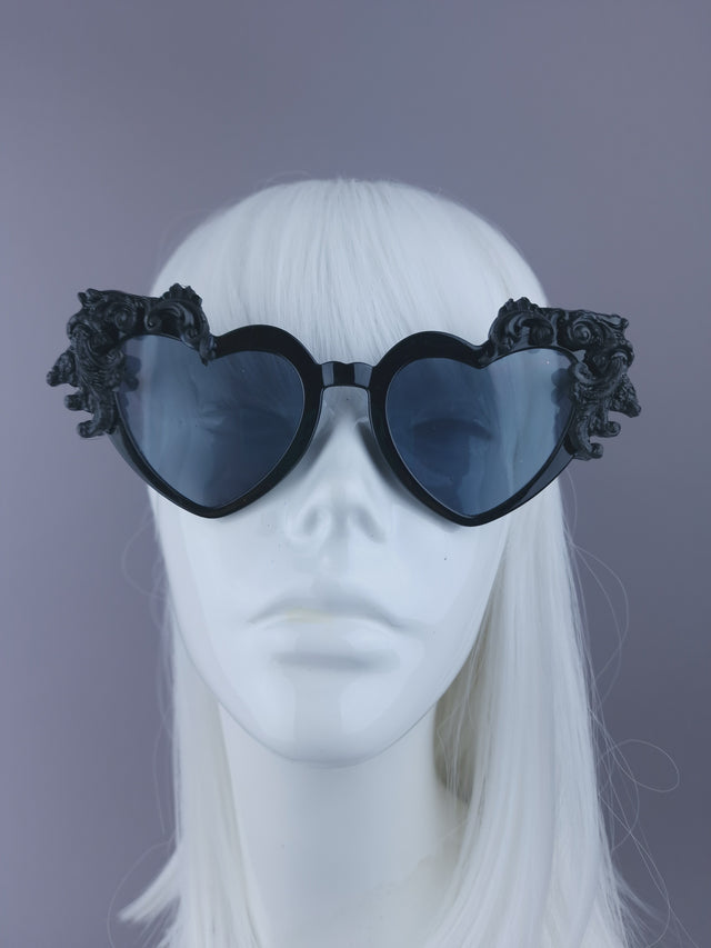 SPECIAL OFFER Black Filigree Heart Shaped Sunglasses