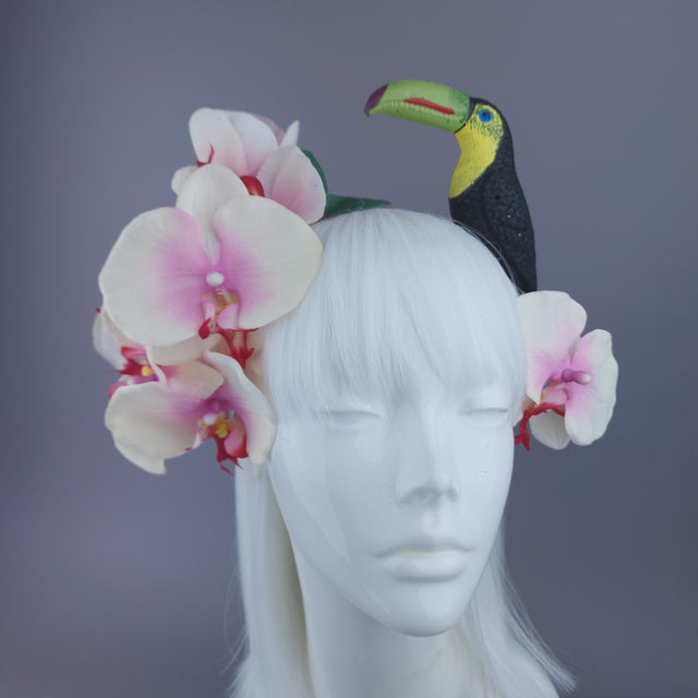 "Kibou" Pink/White Orchid & Toucan Headdress