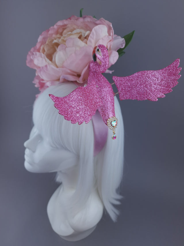 Pearls & Swine: Pink Flamingo Headdress with Peonies and Pearls