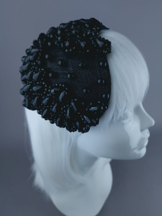 "Tempt" Black Bead Vintage Style Fascinator Hat