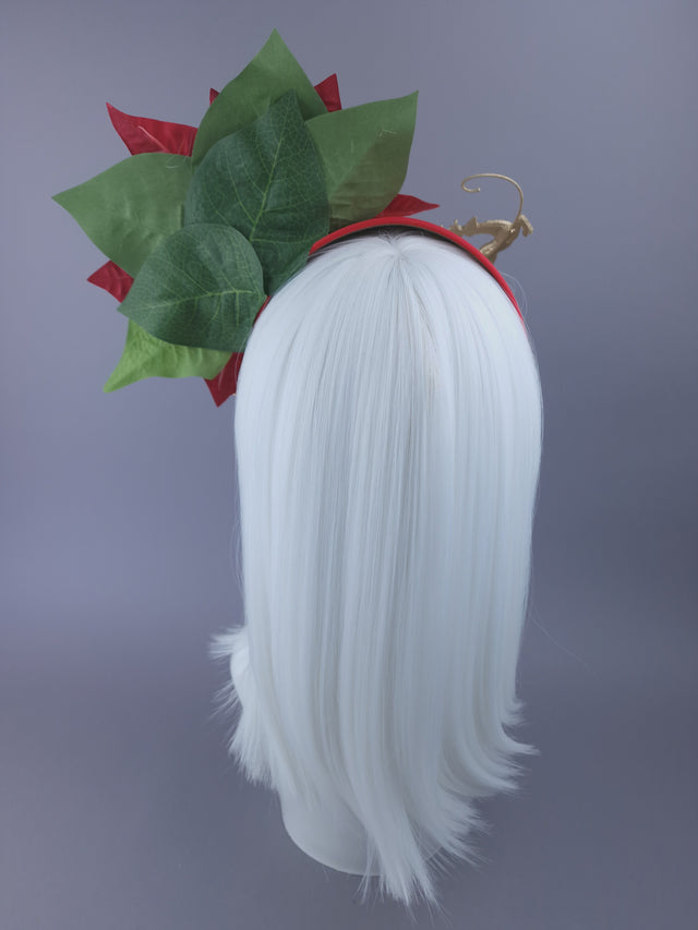 Red Poinsettia & Reindeer Xmas Headdress