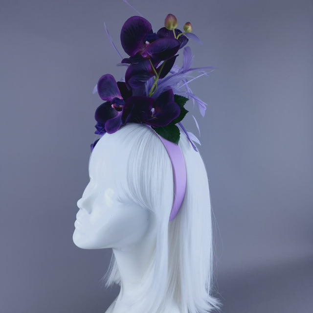 "Alina" Purple Orchid & Rose Feather Headdress