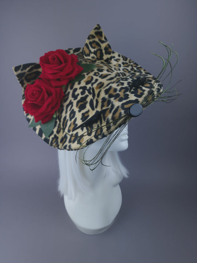 "Purrr" Leopard Print Cat & Rose Hat