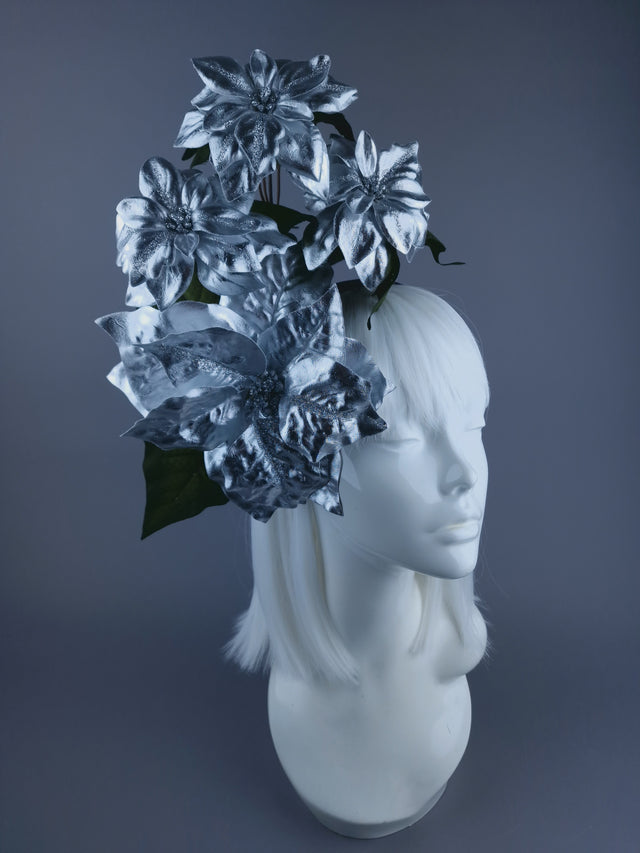 Metallic SIlver Poinsettia Headdress