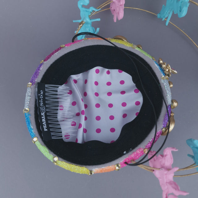 Pearls & Swine: Rainbow Circus Carousel Wired Veil Hat "Cirque Forever"