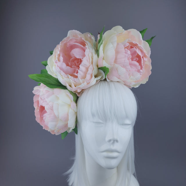 Pearls & Swine Headdress Pink Cream Peonies Floral Flower