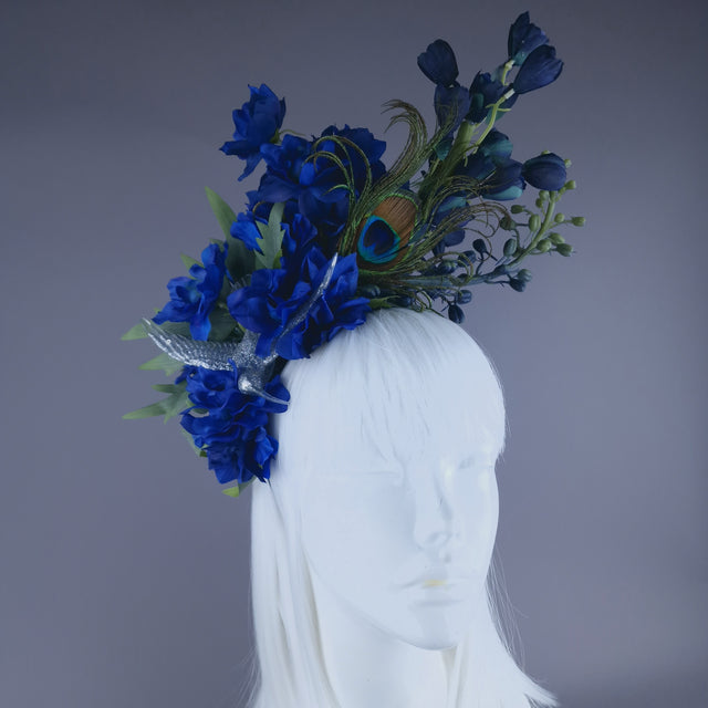 "Azraq" Blue Flower & Hummingbird Headdress