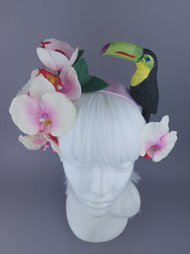 Pearls & Swine: Pink White Flower Headdress with Orchid & Toucan "Kibou"
