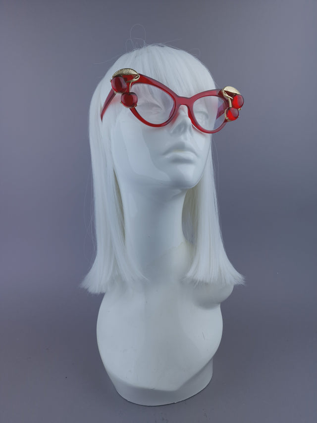 Pearls & Swine: Red Cherry Cateye Sunglasses with Clear or Prescription Lenses