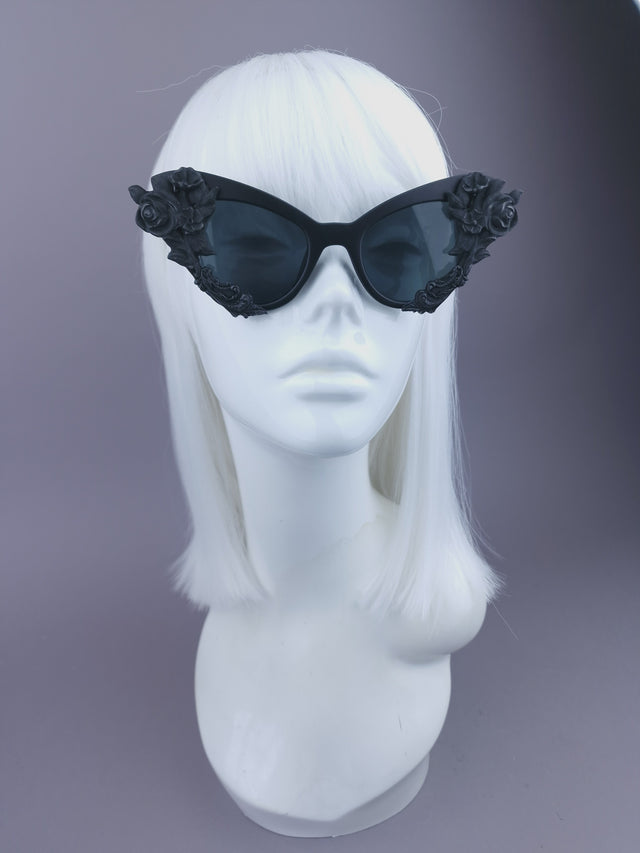 Pearls & Swine: Black Filigree & Rose Cat Eye Sunglasses "Rose Noire"