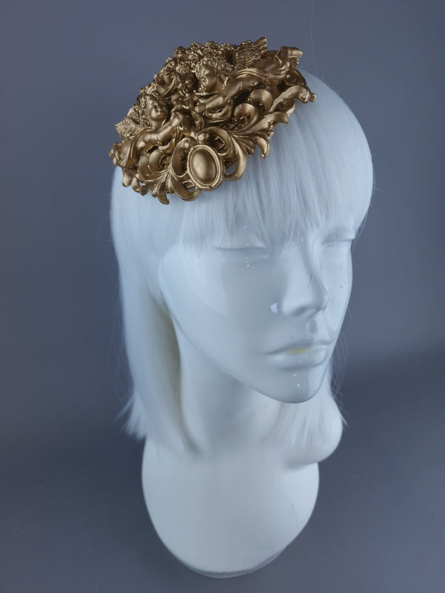 "Nalani" Gold Filigree & Cherub Mini Fascinator Hat