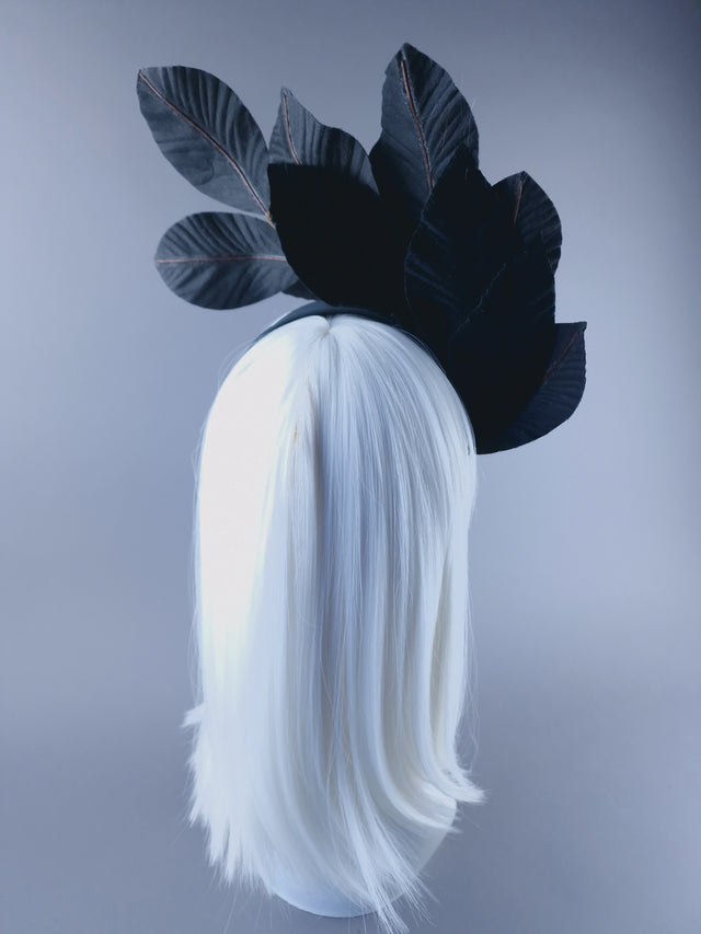 "Edenn" Black Velvet Leaf Gold Snake & Pearl Headdress