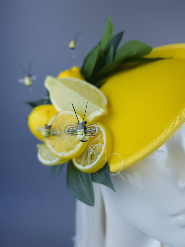 "Ludo" Yellow Lemon & Bees Fascinator Hat
