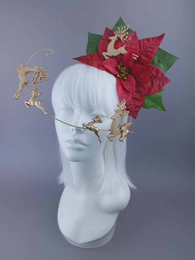 Red Poinsettia & Reindeer Xmas Headdress