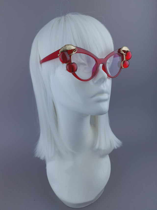 Pearls & Swine: Red Cherry Cateye Sunglasses with Clear or Prescription Lenses