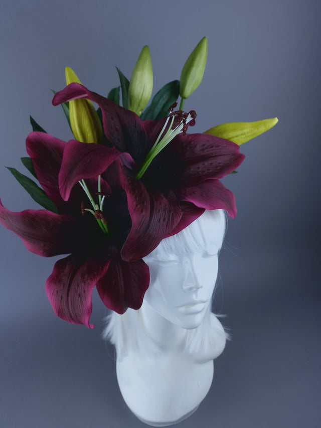 Pearls & Swine: Giant Plum Purple Lily Headdress 'Marisol"