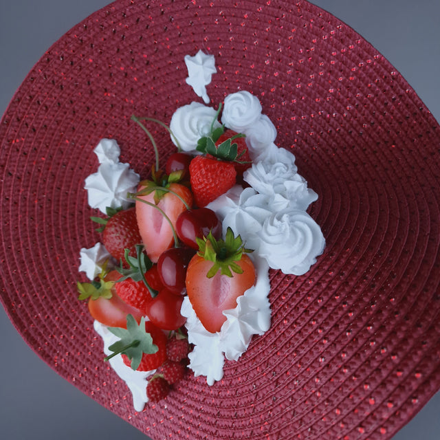 "Darling" Strawberry, Cherry & Cream Fruit Food Fascinator Hat