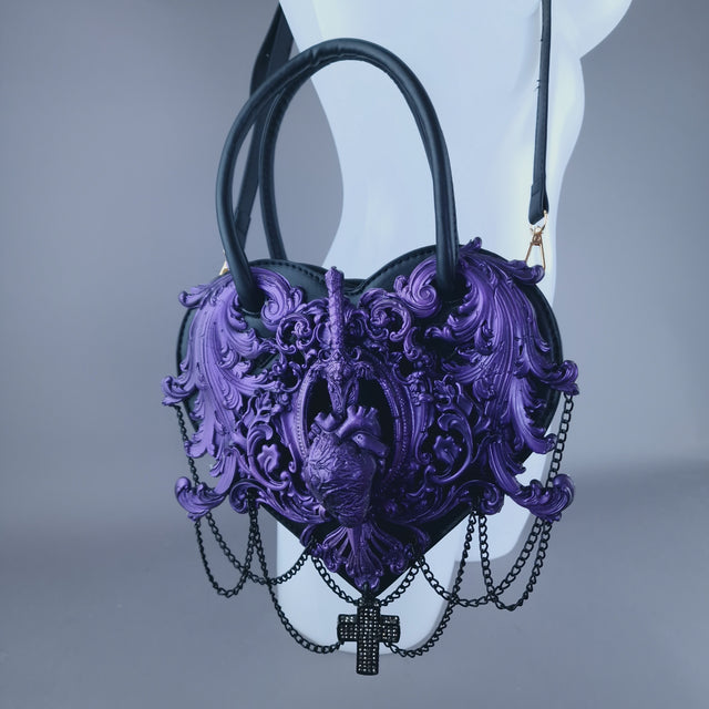 "Tullia" Purple Filigree Heart Shaped Handbag