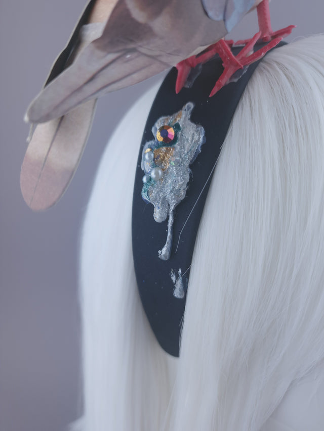 Pearls & Swine: Whimsical Pigeons in Love Headband "Wabi-Sabi"