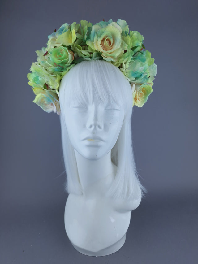 "Lime" Green Rose & Flower Headdress & Neckpiece