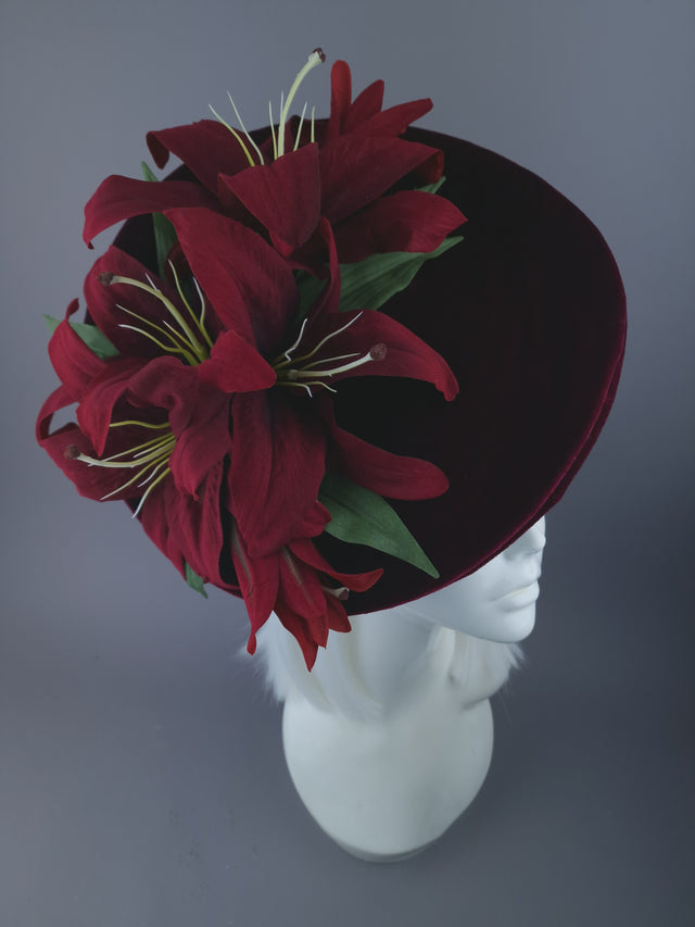 Deep Red Velvet Lily Hat "Demelza"