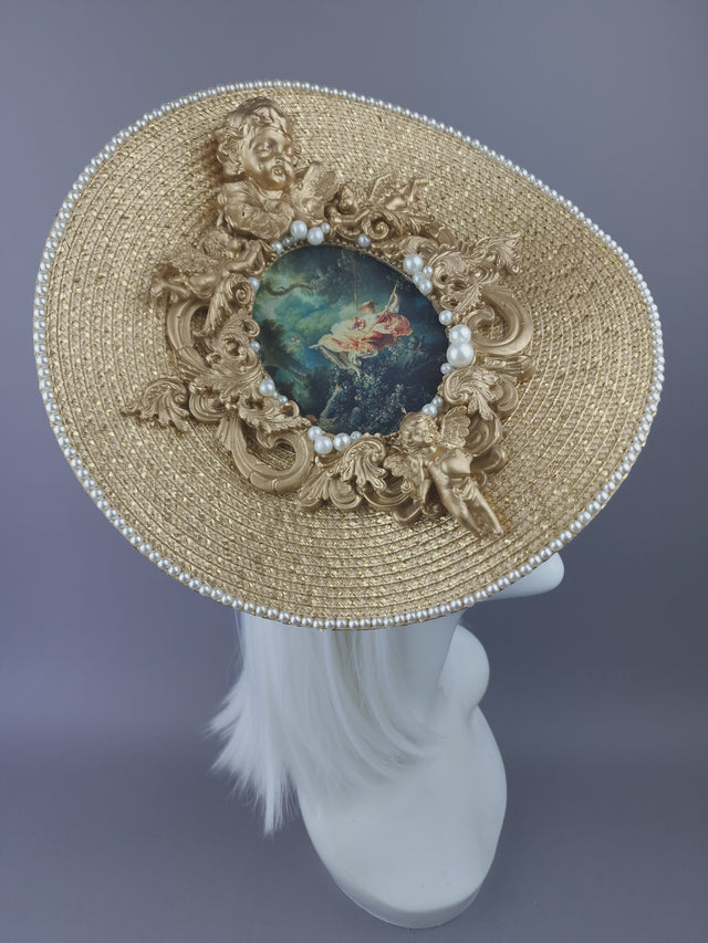 "The Swing" Gold Filigree, Art Print & Pearls Hat