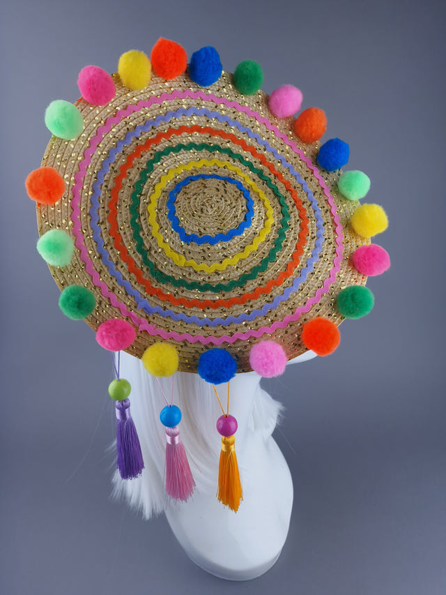 "Electra" Colourful Pompom & Tassel Hat