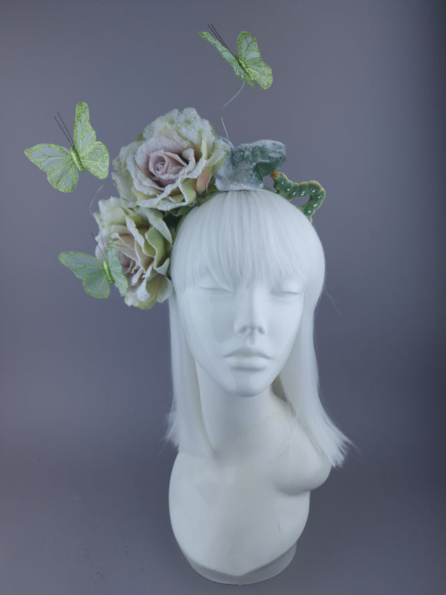 Green Rose & Caterpillar Headpiece