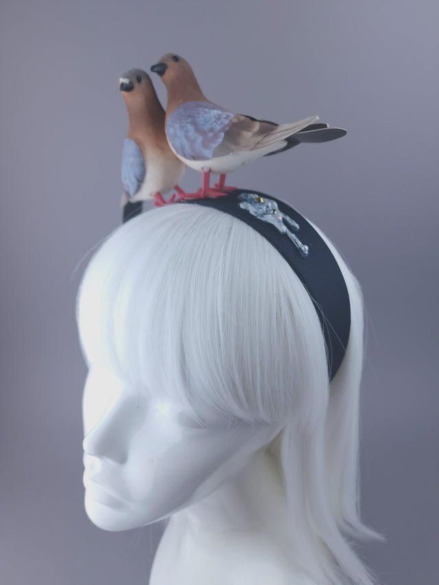 Pearls & Swine: Whimsical Pigeons in Love Headband "Wabi-Sabi"