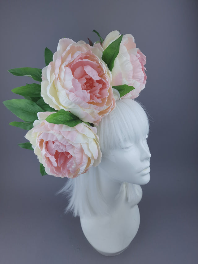 Pearls & Swine Headdress Pink Cream Peonies Floral Flower