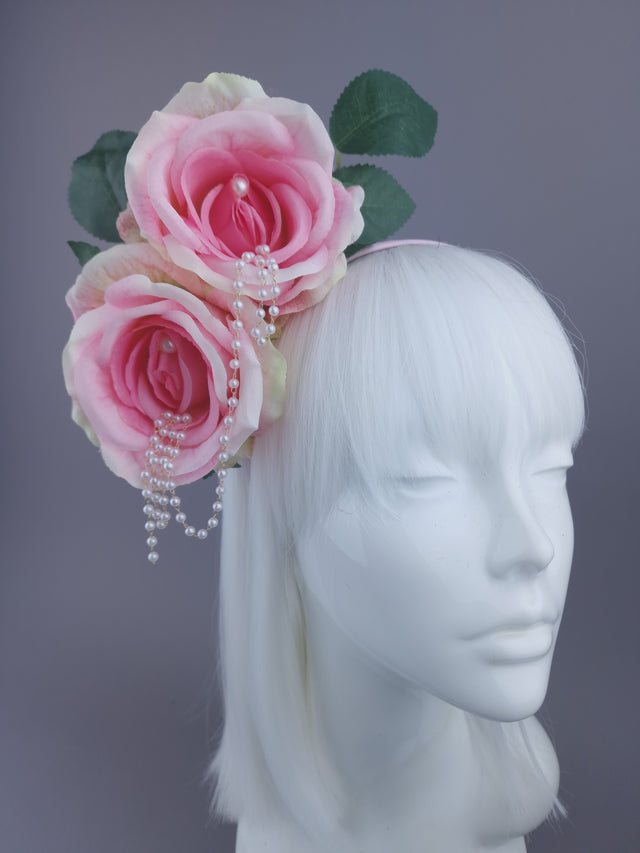 Pearls & Swine: Pink Rose & Pearl Flower Headdress "Fufu"