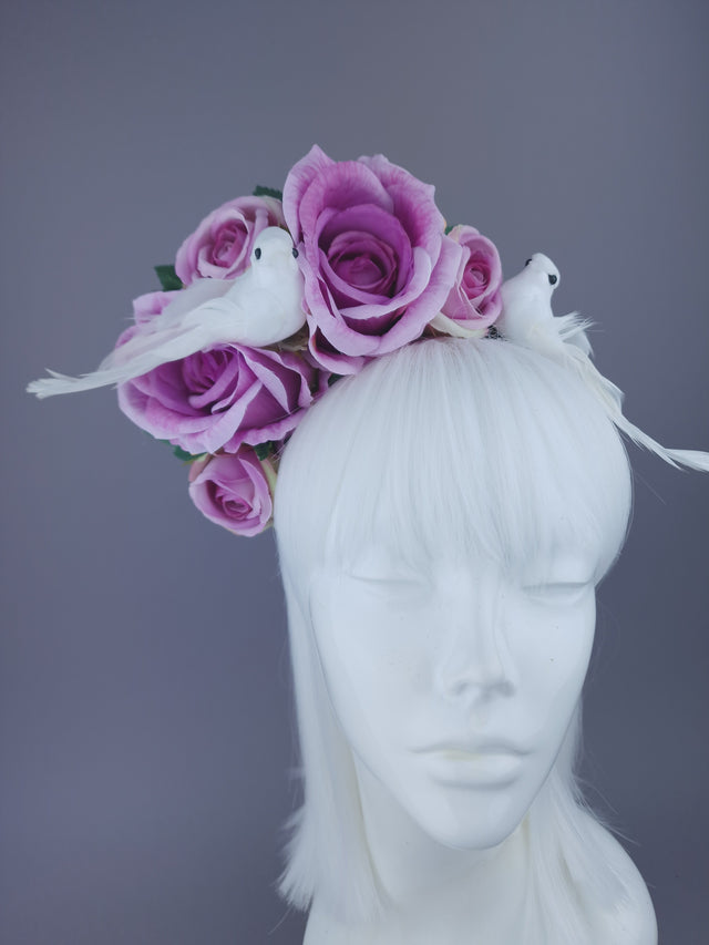 "Torrin" Pink/Purple Rose & Doves Headdress