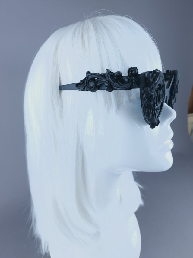 Pearls & Swine: Black Ornate Cat Eye Sunglasses with Filigree "Oriens"