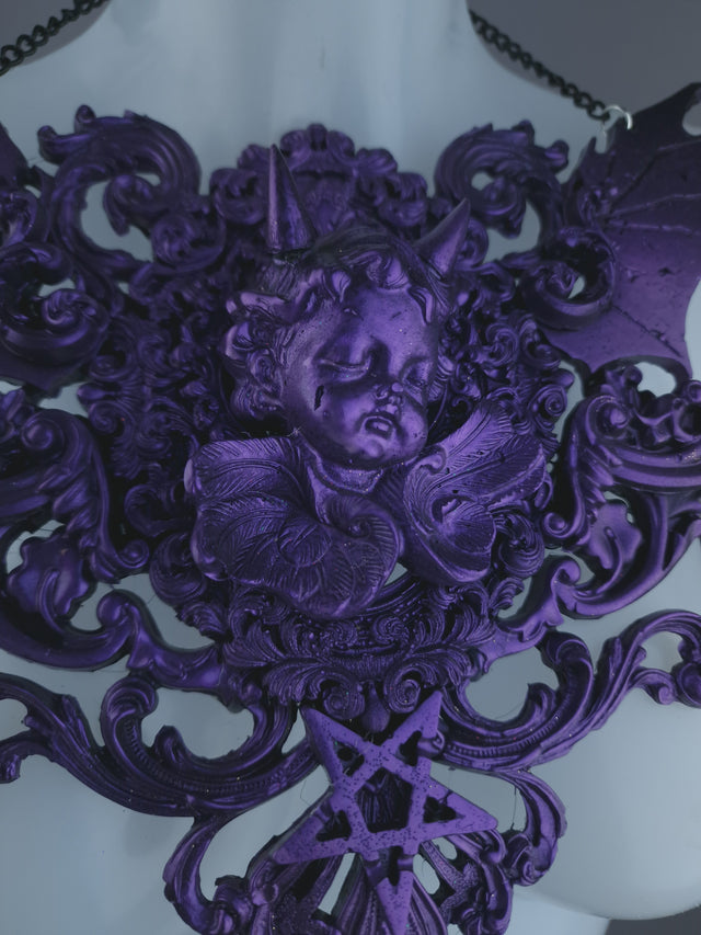 "La chérie de Lucifer" Purple Cherub & Filigree Neckpiece