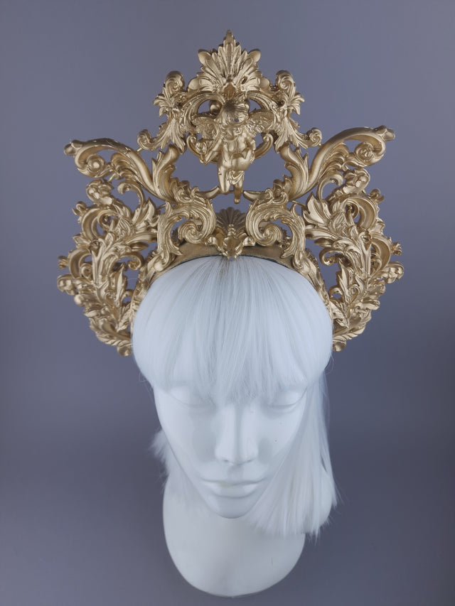 "Revere" Gold Filigree & Cherub Halo Headdress
