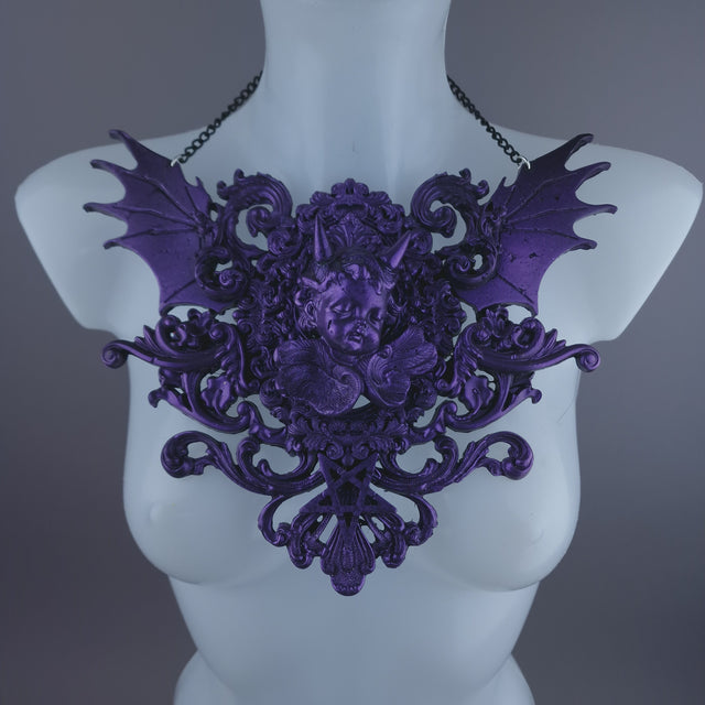 "La chérie de Lucifer" Purple Cherub & Filigree Neckpiece