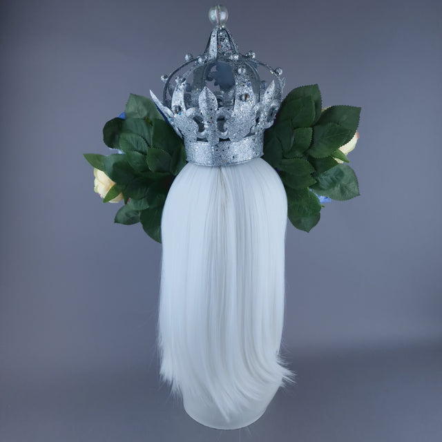 "Marie" Colourful Roses, Jewels & Silver Filigree Crown Headdress