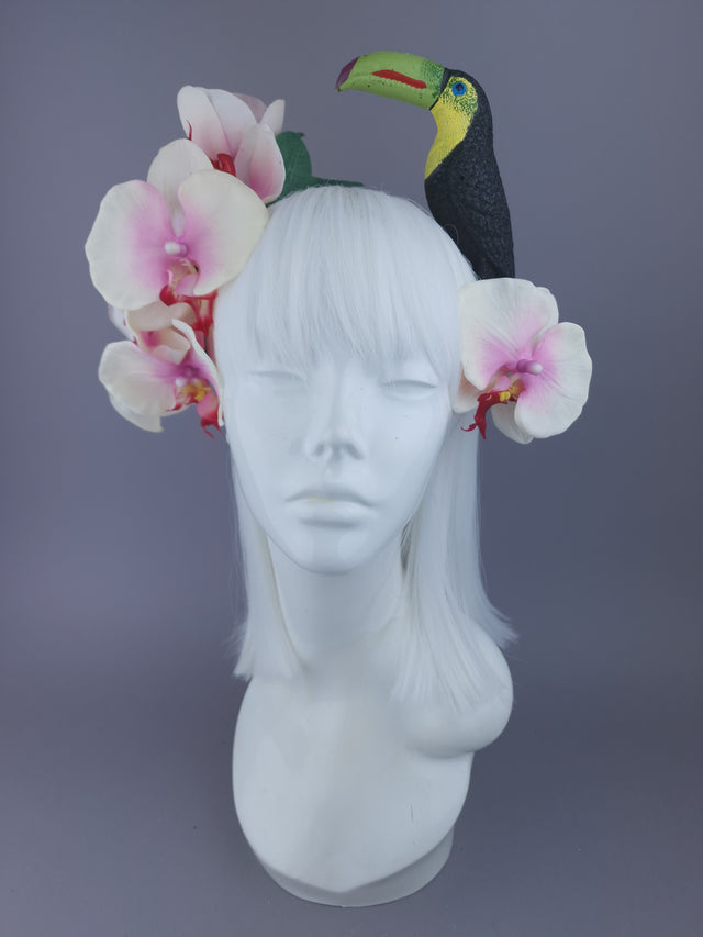 "Kibou" Pink/White Orchid & Toucan Headdress