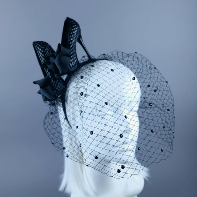 "Sex Kitten" Black High Heels Veil Headdress