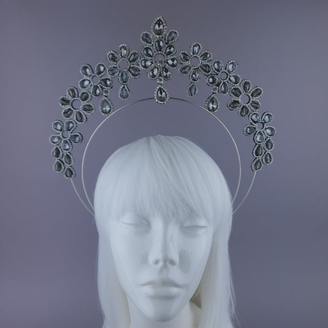 Pearls & Swine: Grey Diamanté Jewel Halo Headdress