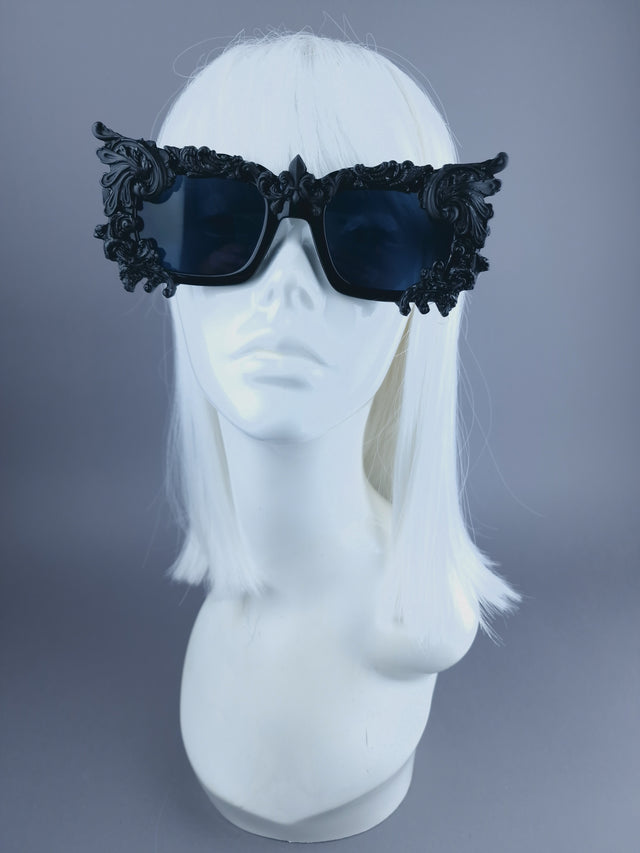 "Dabria" Unisex Black Filigree Ornate Sunglasses