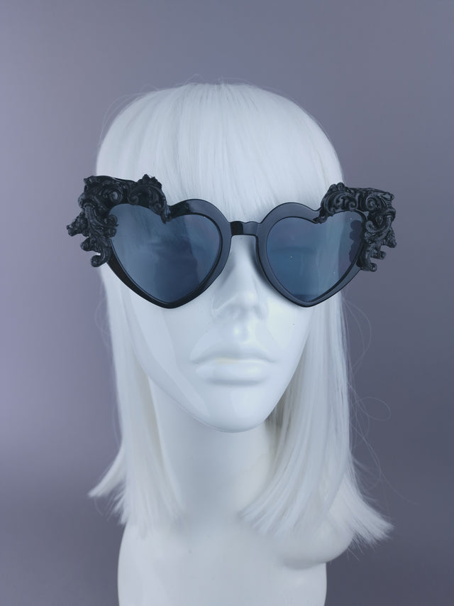SPECIAL OFFER Black Filigree Heart Shaped Sunglasses